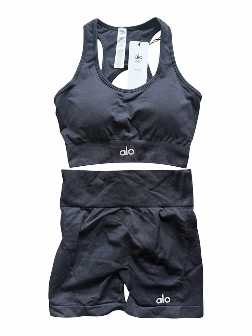 ALO Yoga Black Tank Top & Shorts set